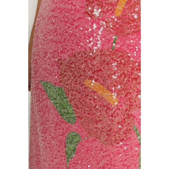 $450 NWT Farm Rio Pink Sequins Anthurium Flowers Slip Maxi Dress Size L - Picture 5 of 15